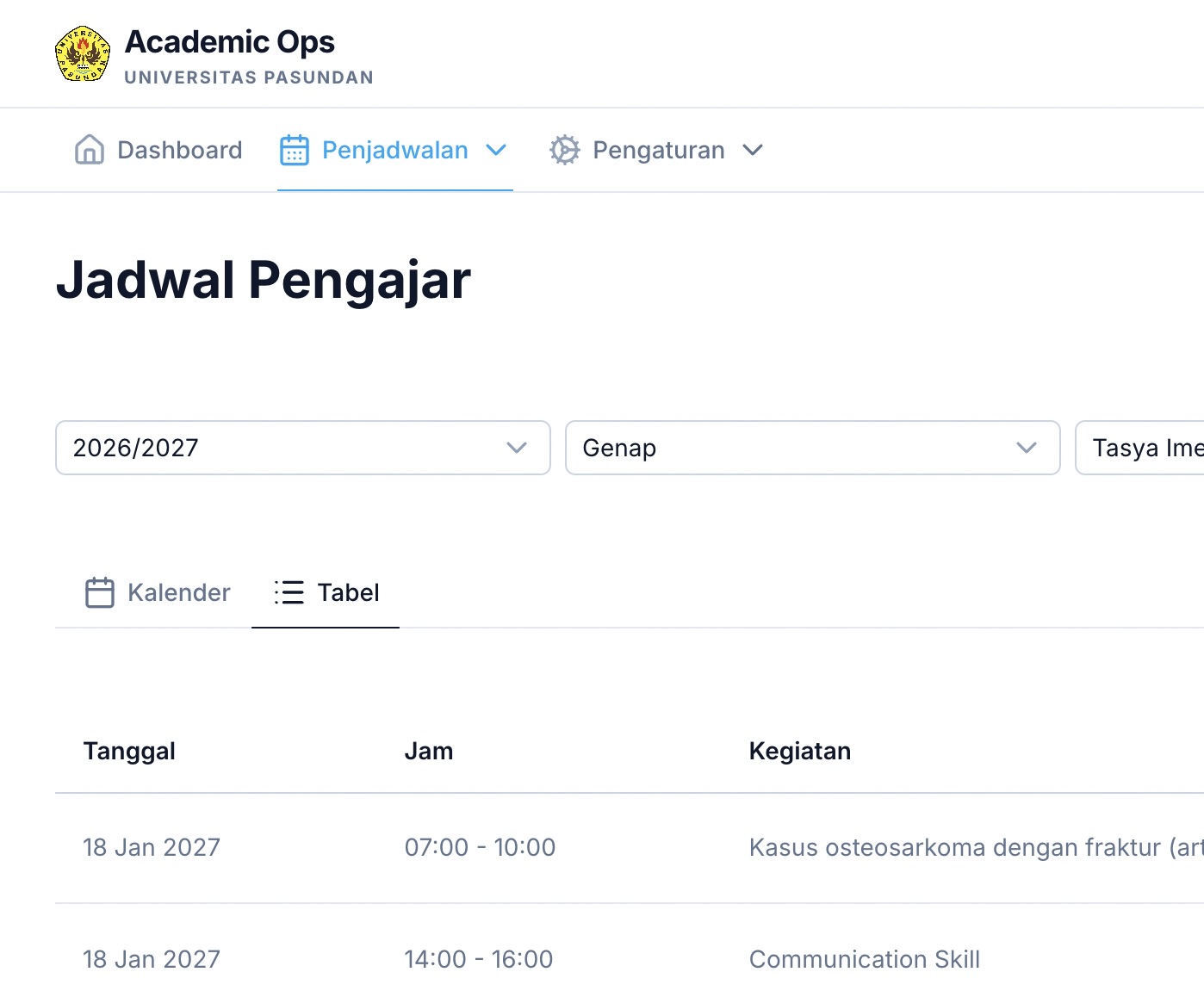 Lecturer schedule table