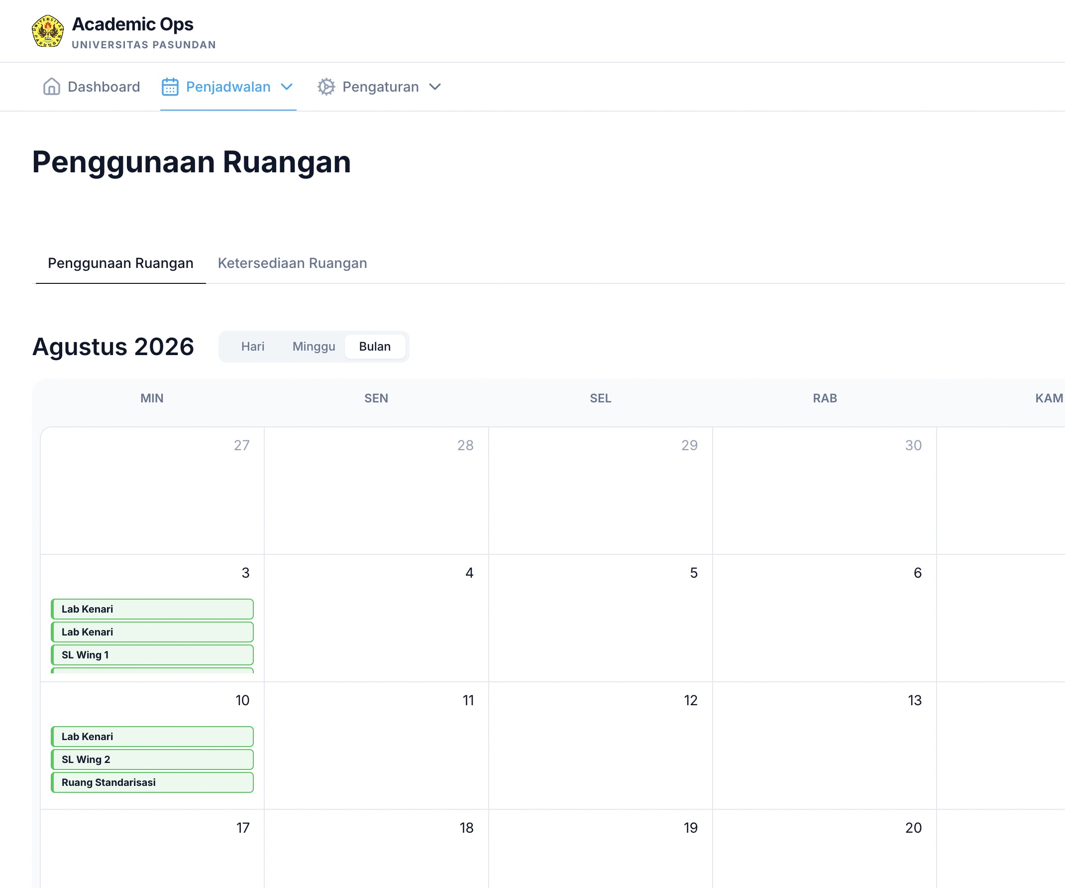 Calendar year view with event list
